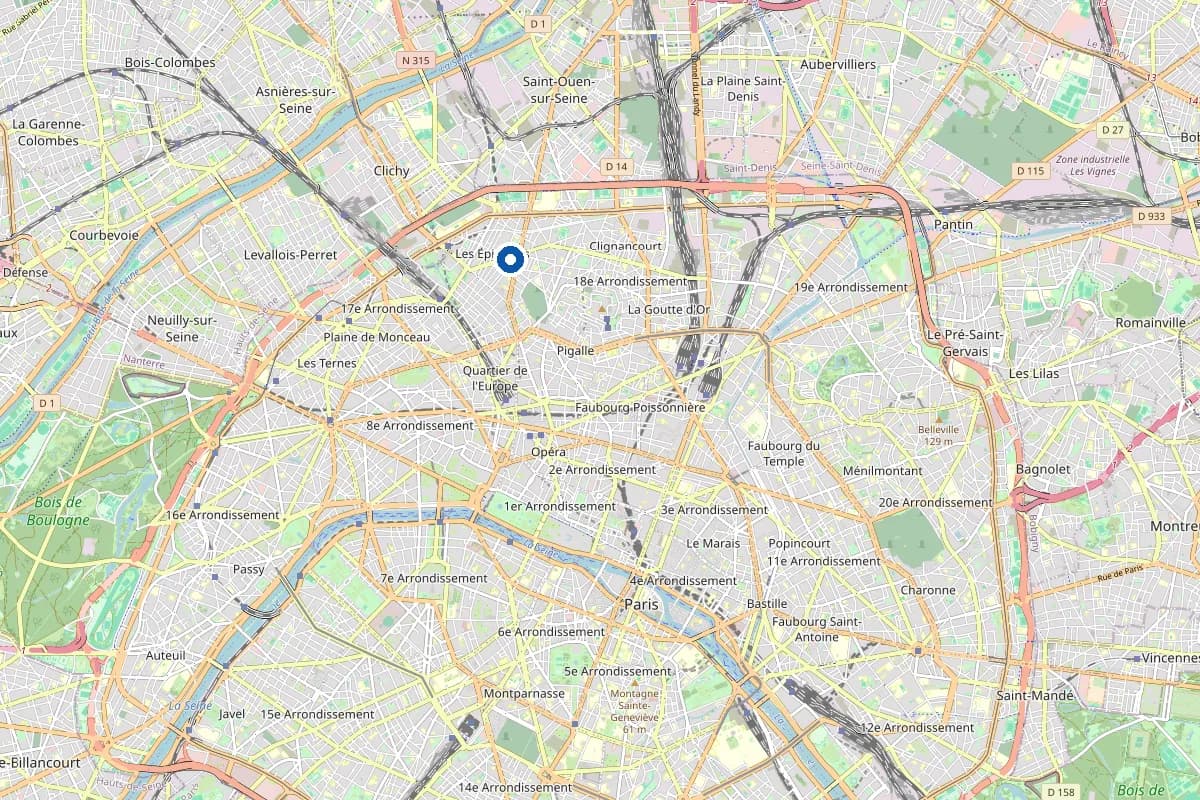 Carte de Paris : la boutique MacPower dans le 17e arrondissement, au nord-ouest de Paris